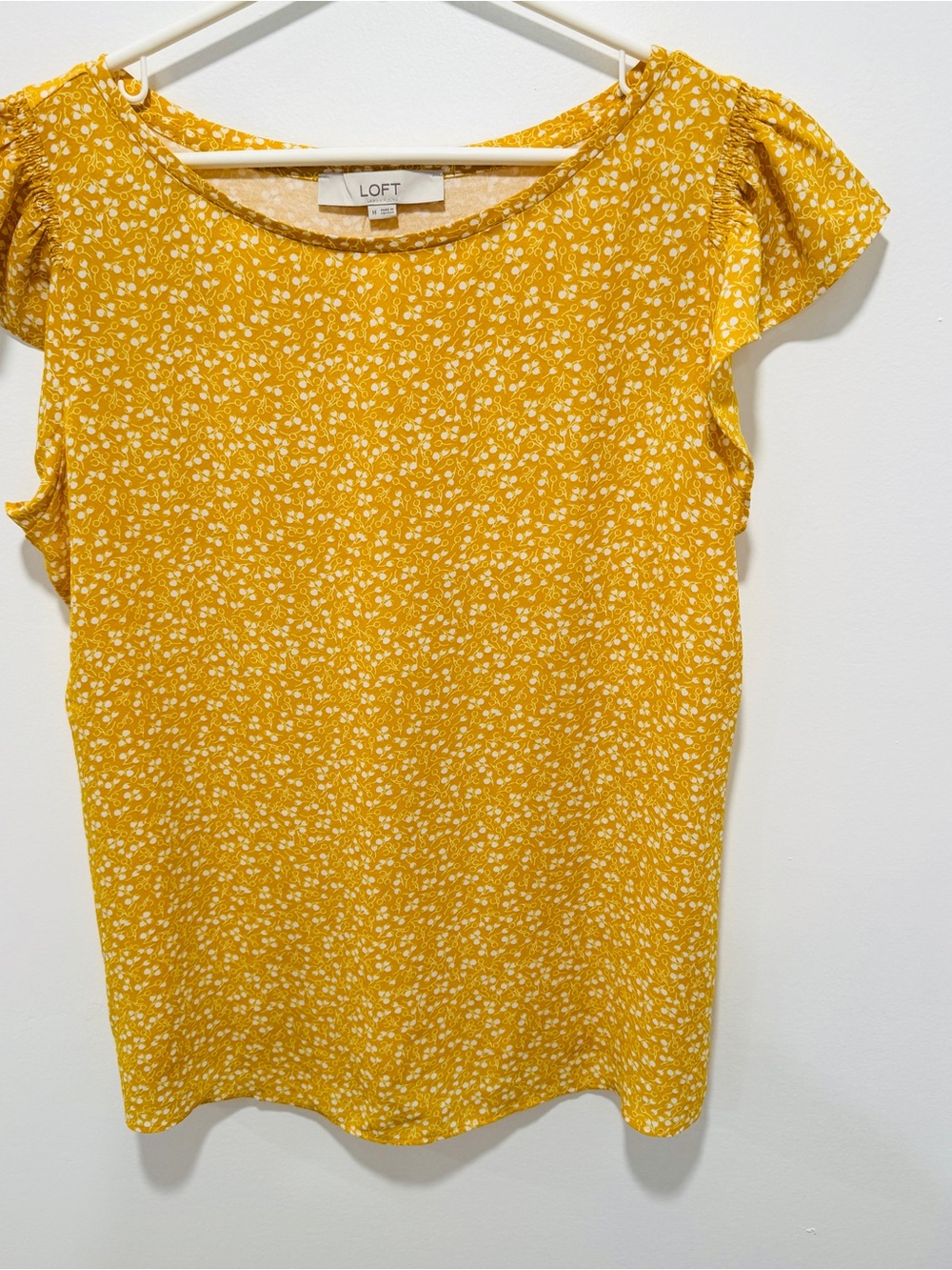 LOFT Mustard Yellow Floral Ruffle Sleeve Blouse